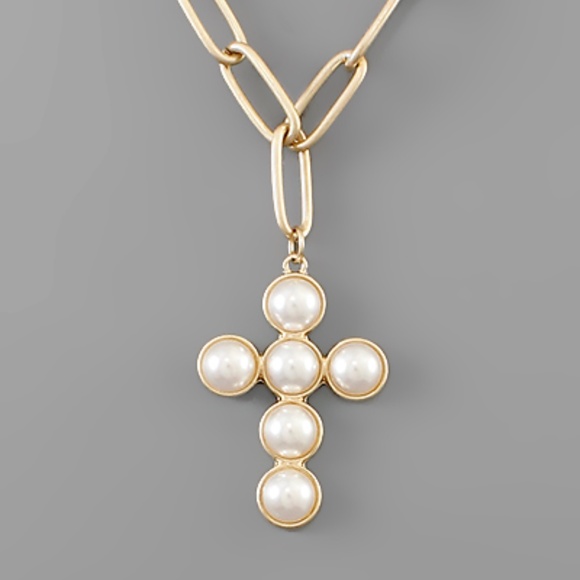 Pearl Cross & Chain Necklace - Picture 2 of 3